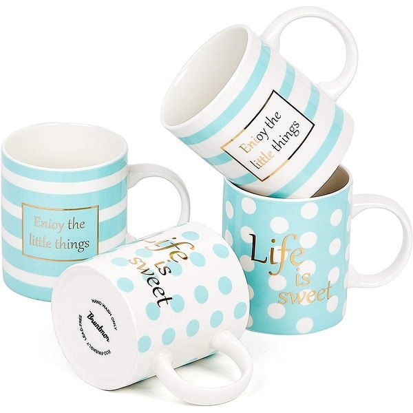 Bruntmor Set Of 4 Ceramic New Bone China Love Inspirational Coffee Mugs with gold decal, 11 Oz.. Opens flyout.