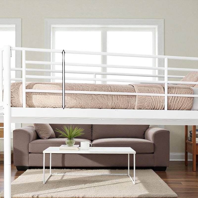 Twin Over Twin Metal Bunk Bed with Ladder, High Guardrails, Convertible to Two Beds, Noise-Free Frame & Storage Space