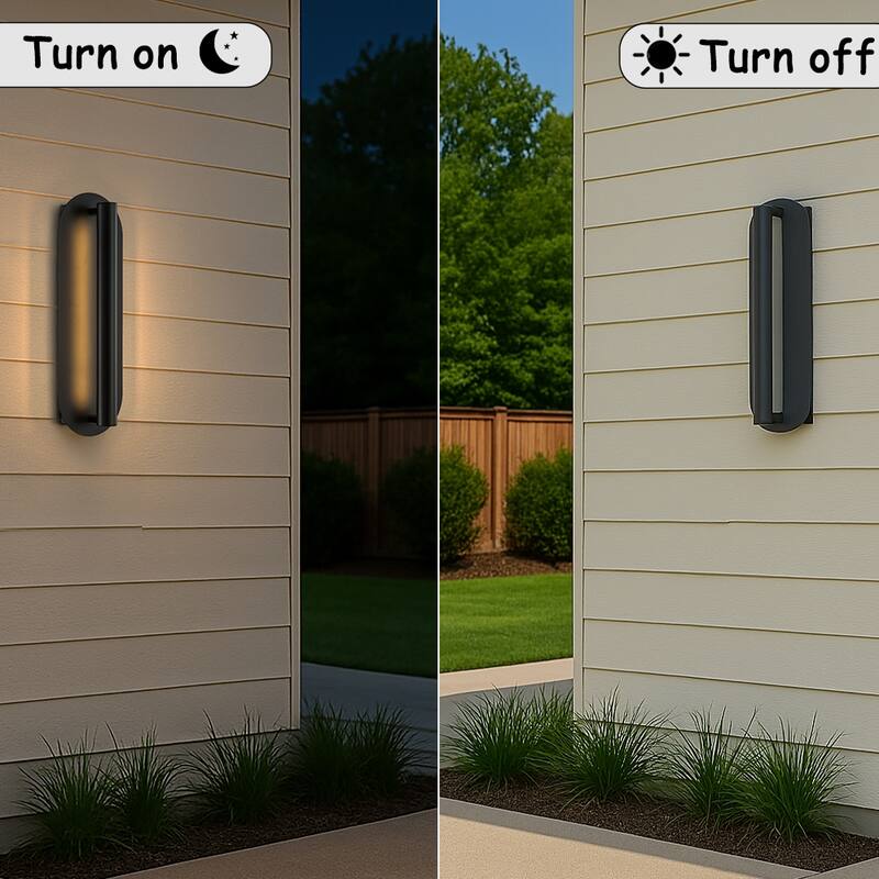 Oval Matte Black Wall Sconce with Acrylic Shade Modern Dusk to Dawn Outdoor Wall Light Waterproof Exterior Light Fixture(2 Pack)
