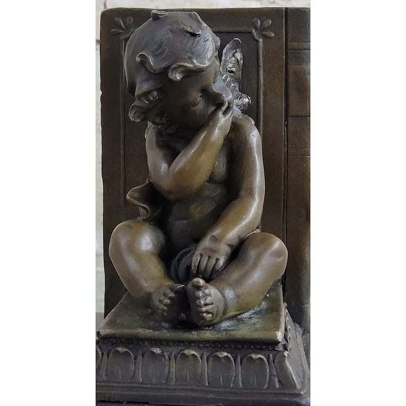 Signed Moreau French Artist Baby Angel Bookend Book End Bronze Sculpture