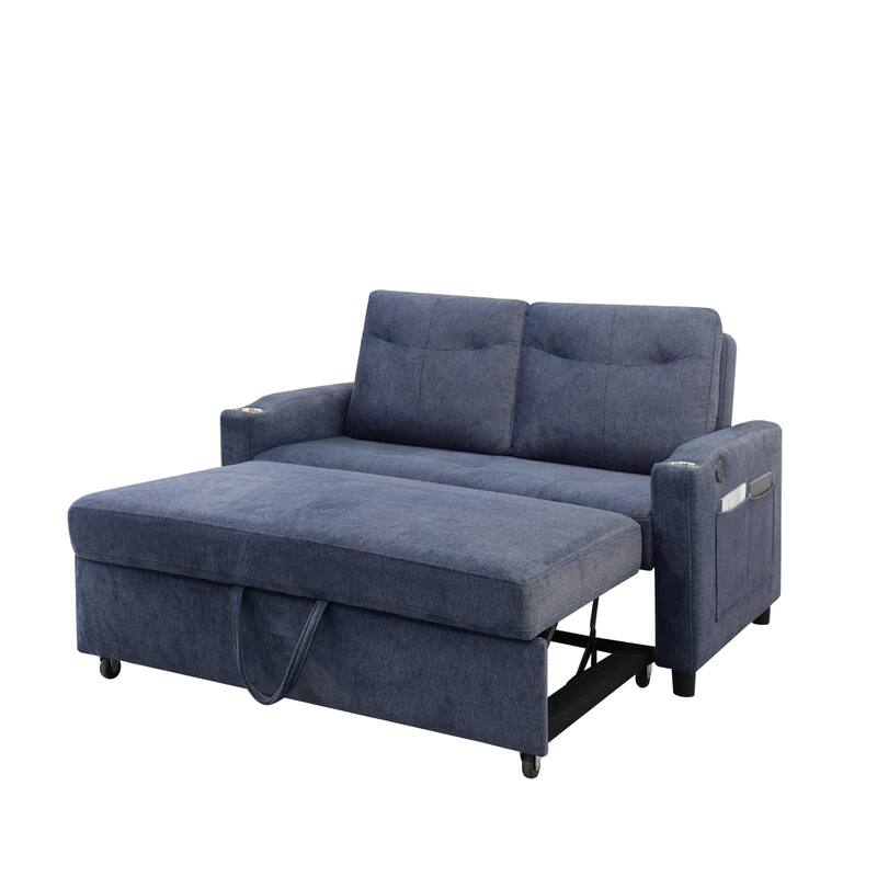 3 in 1 Convertible Gray Fabric Sleeper Sofa Bed with Multiple Features