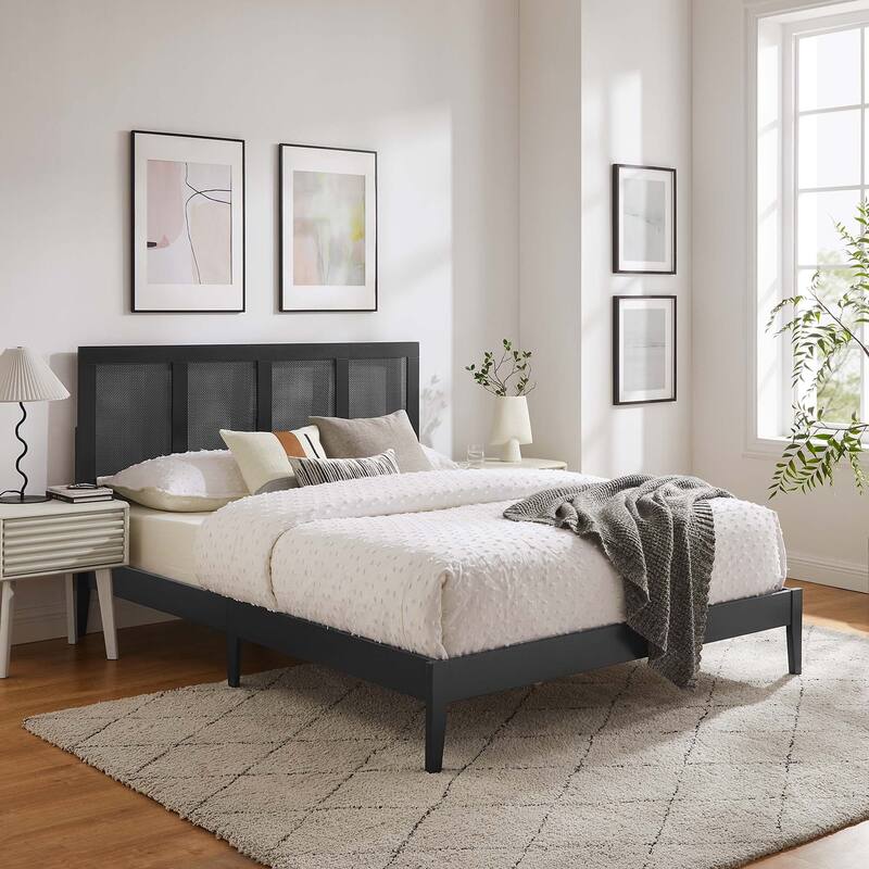 Sirocco Rattan and Wood Platform Bed - Black - Queen