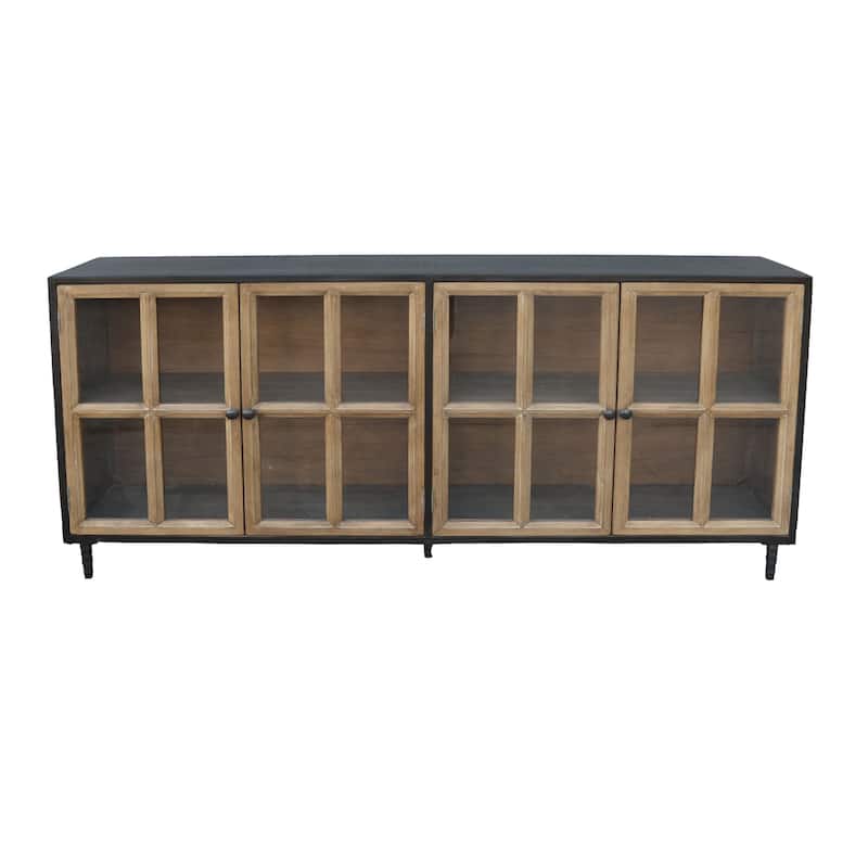 Cara Sideboard Buffet Cabinet, 4 Glass Pane Doors, 83 Inch Espresso Brown
