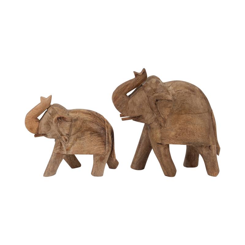 Decorative Wooden Elephant Figurine Sculpture - 8", Brown - 8.0"