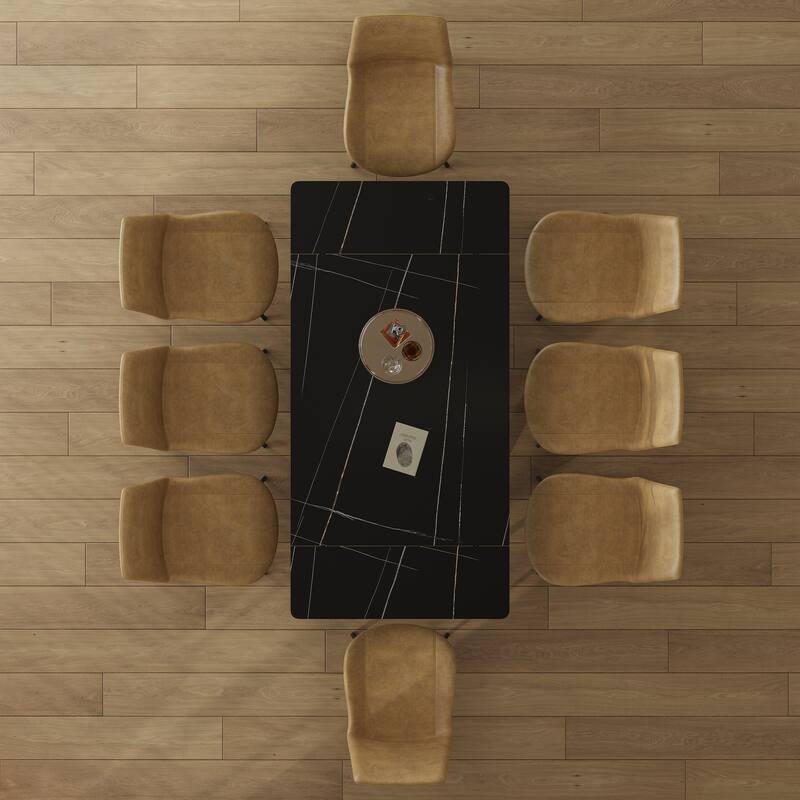 Retractable Sintered Stone Dining Table, Modern Rectangular Design, with Black Carbon Steel Legs at the Bottom
