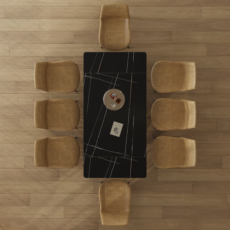 Retractable Sintered Stone Dining Table Set,steel table legs and a cross-leg structure at the bottom(Table + 8 Chairs)