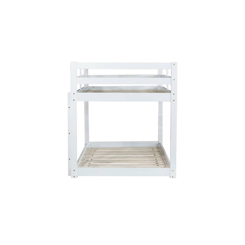 Wooden Twin over Twin Floor Bunk Bed with Ladder ,Upper and Bottom Bed Platforms