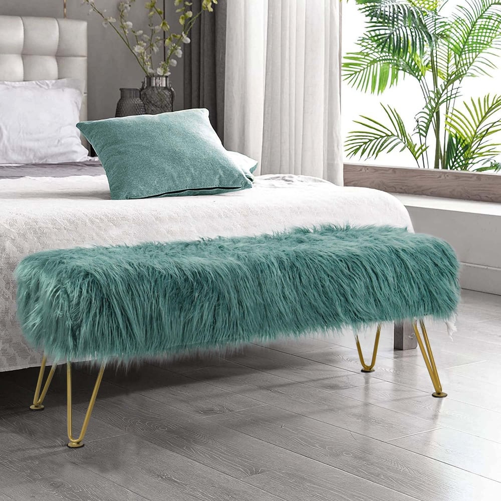 Home Soft Things Mongolian Ottoman Bench with Gold Metal Legs