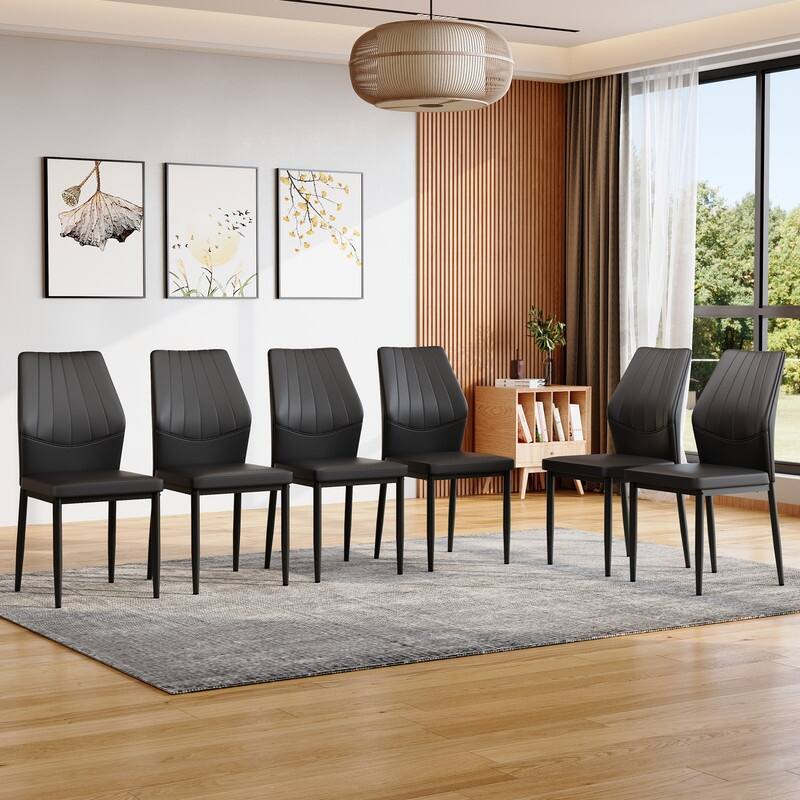 Ergonomic PU Dining Chair with Adjustable Stability, Perfectly blends comfort and elegance - Black - Set of 6