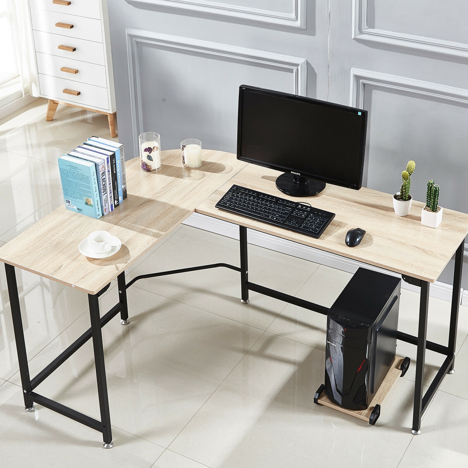 L-Shaped Corner Desk Computer Desk Laptop Table Steel Office Home Workstation-L 