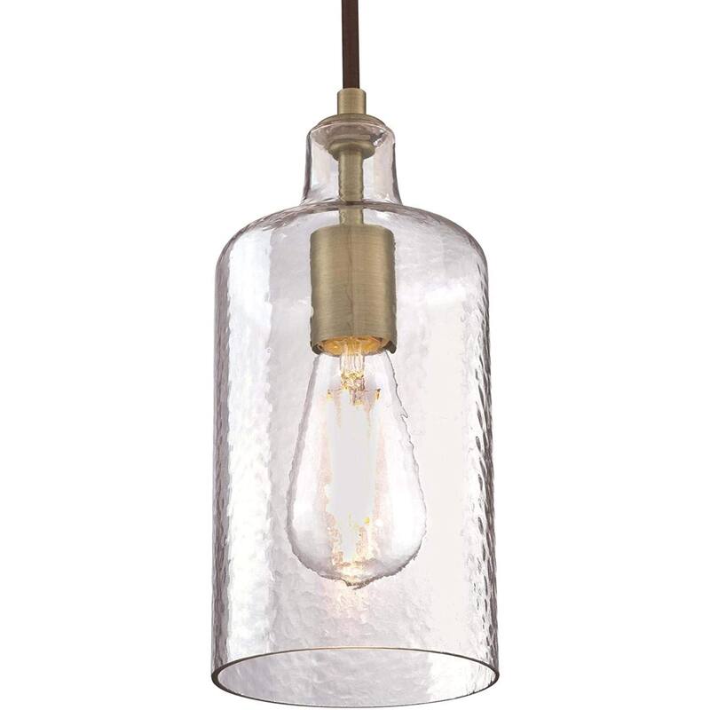 Antique brass glass pendant light with Clear Textured Glass