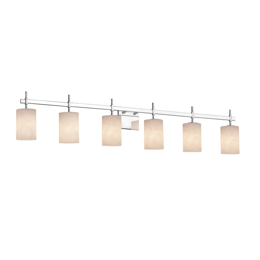 Justice Design Clouds Union 6-light Polished Chrome Bath Bar, Clouds Cylinder w/ Flat Rim Shade