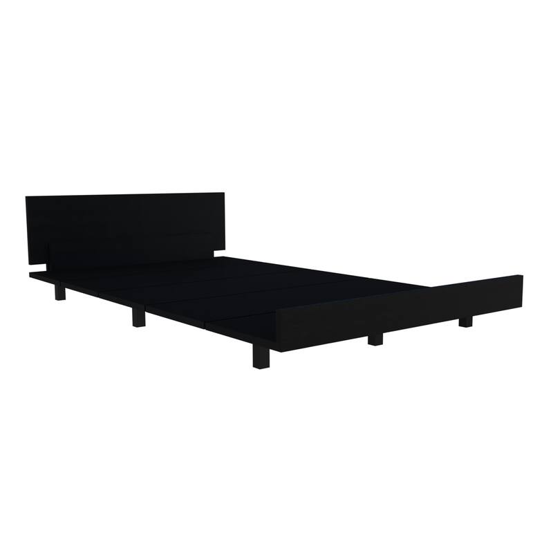 Twin Bed Base with Headboard and Storage Cabinet in Black - Black