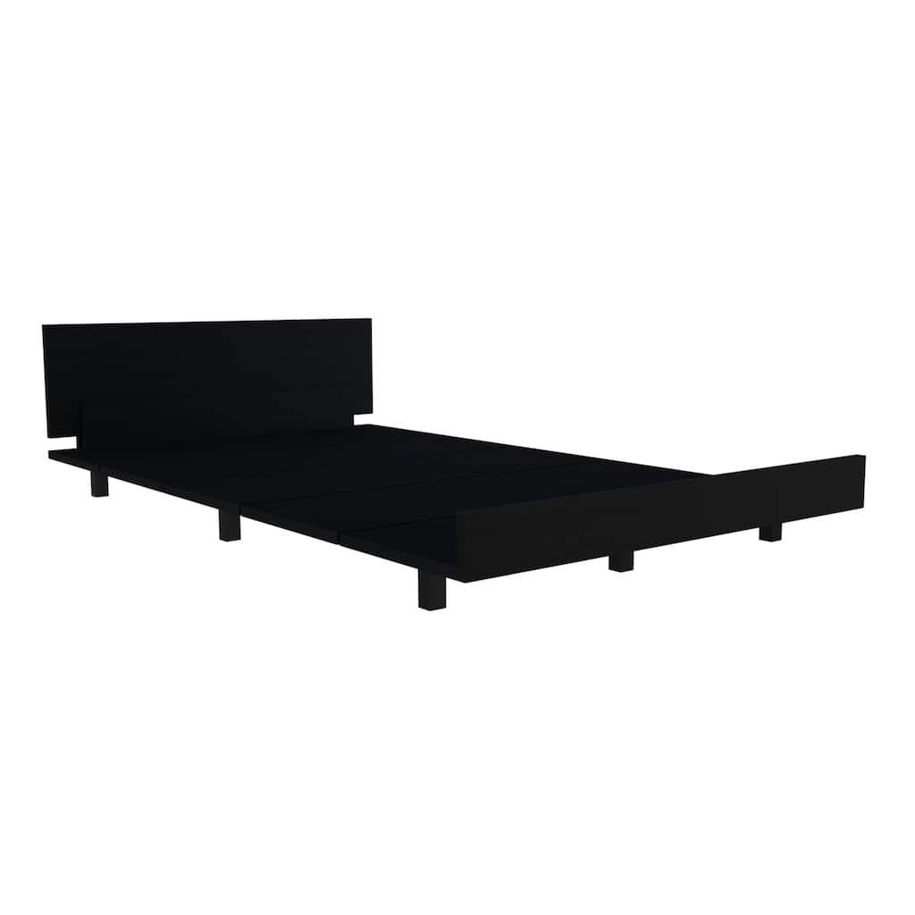 Twin Bed Base with Headboard and Storage Cabinet in Black