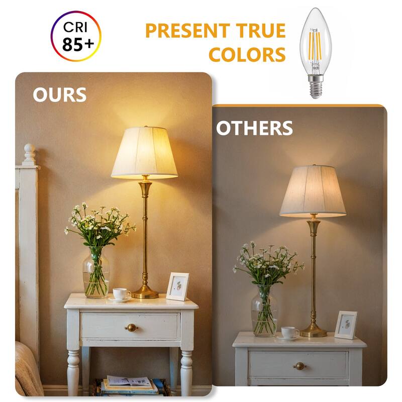 6-Pack E12 LED Candelabra Bulbs, 4W 2700K Warm White, Clear Glass Filament, 40W Equivalent, Dimmable, - white