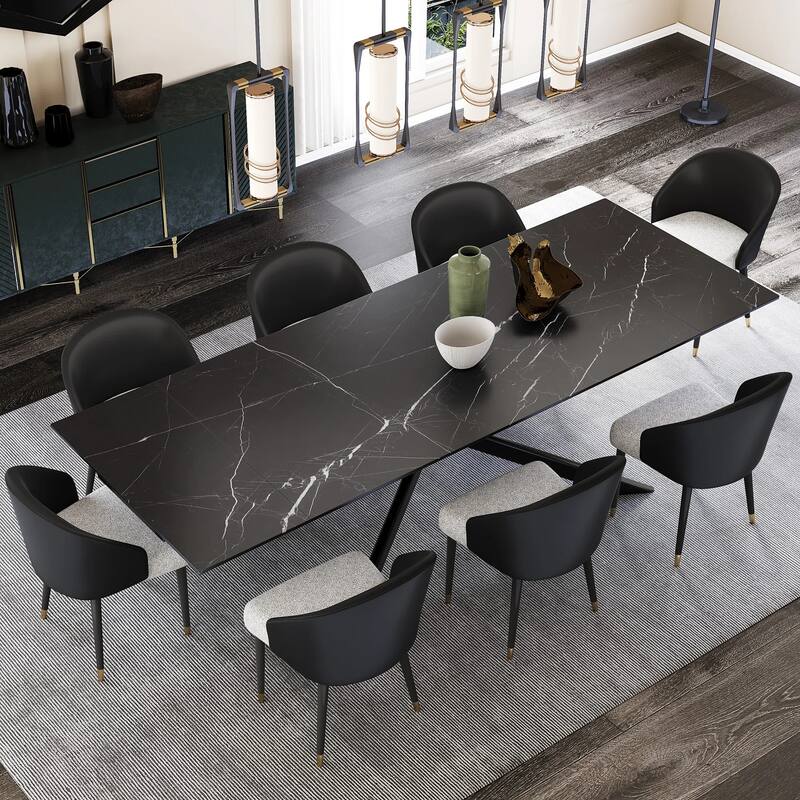 110.24'' Extendable Rectangular Sintered Stone Dining Table For 6-10 People