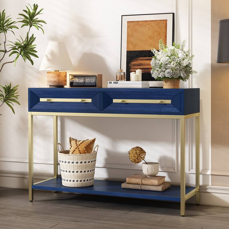 45.5" Retro Console Table with Gold Touch & Drawers