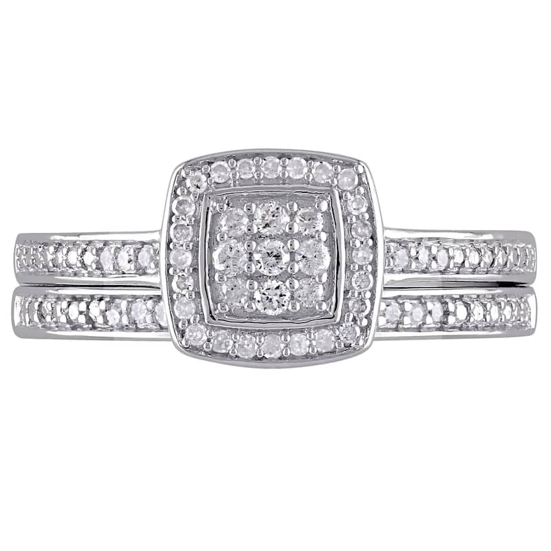 Miadora Sterling Silver 1/4ct TDW Diamond Halo Cluster Bridal Ring Set