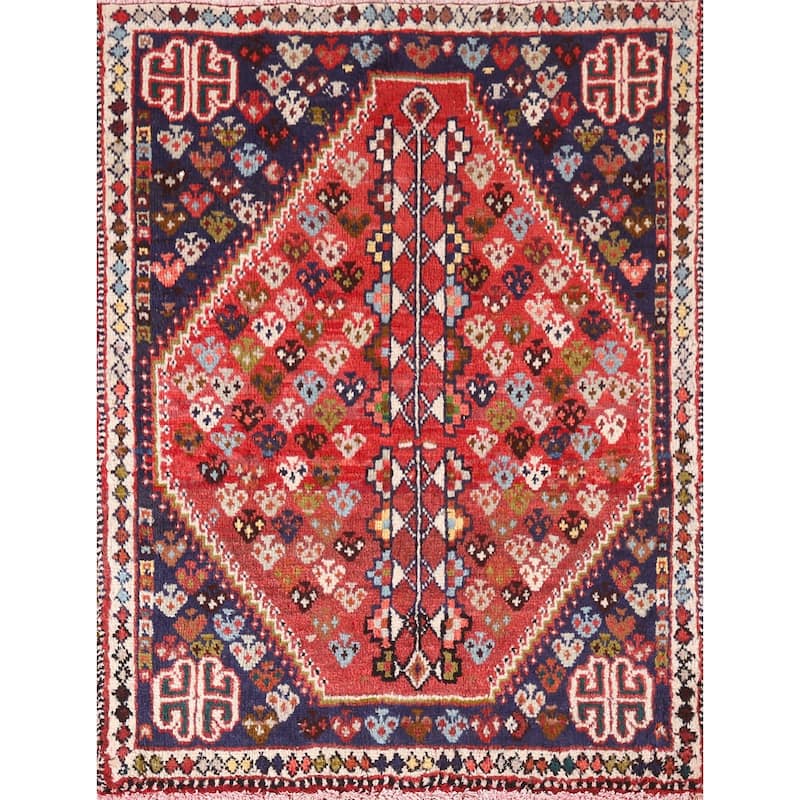 Shiraz Persian Vintage Area Rug Handmade Wool Carpet - 3'1"x 4'3"
