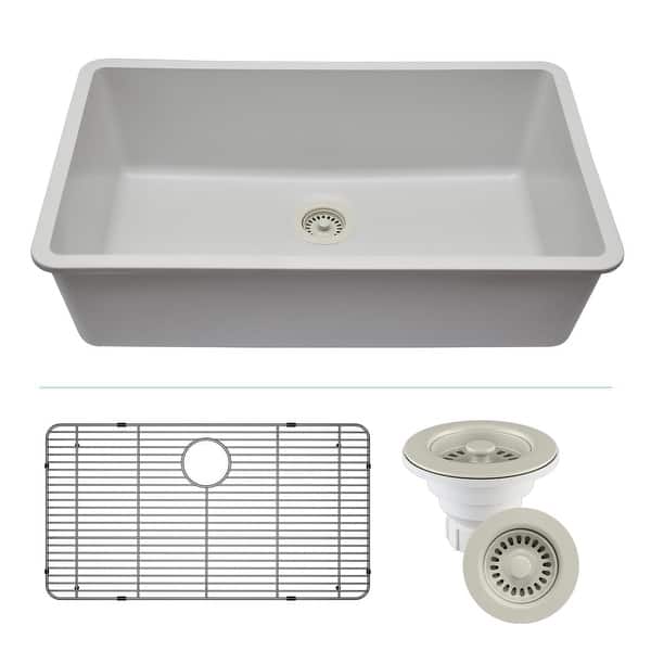 slide 2 of 11, Lexicon Drop-In Quartz 32 Inch Single Bowl Kitchen Sink Kit - 32"x19" Galaxy White