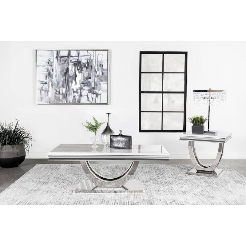 Kerwin Rectangular Sintered Stone Top Coffee And End Table Set Chrome - 2-piece set
