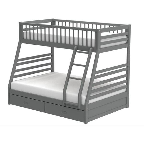 ACME Jason Twin / Full Bunk Bed with 2 Drawers, Wooden Bunk Bed, Gray
