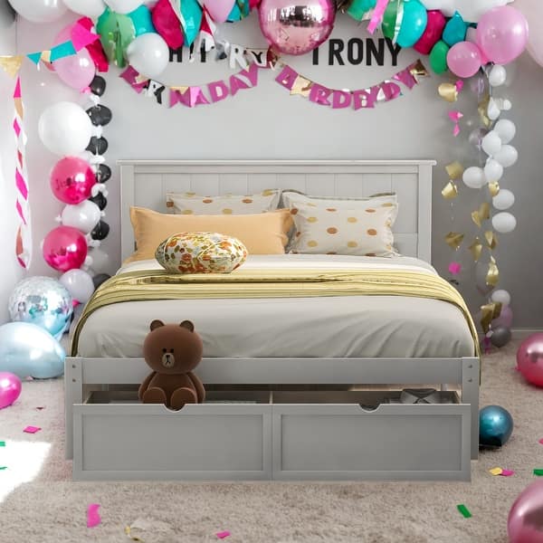 slide 2 of 9, Full Size Platform Bed with Under-bed Drawers, White