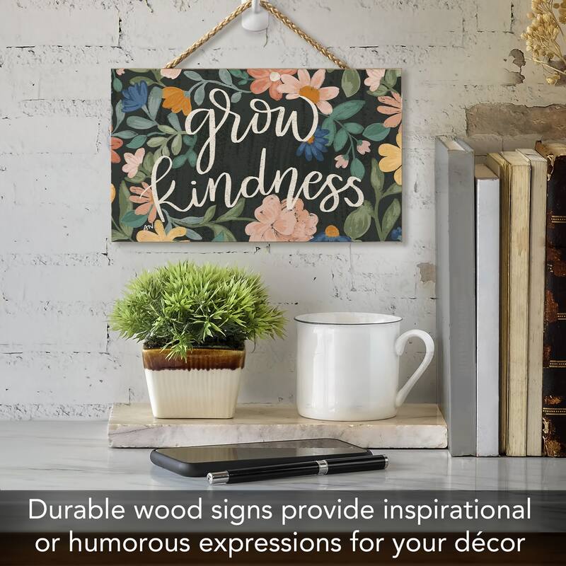 Grow Kindness Hanging Wood Sign 9.5" x 5.75" Made in the USA - Multi