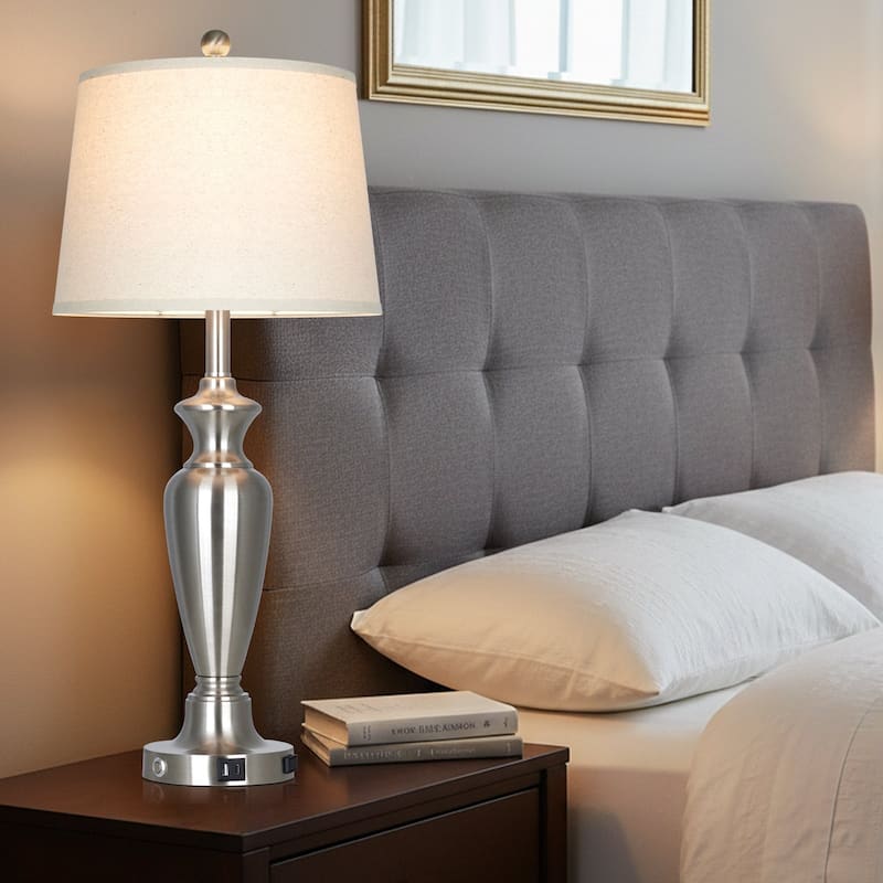 Set of 2 Modern 27.5-Inch Table Lamps with USB & Type-C Ports and 3-Level Touch Control - 13'' x 13'' x 30''