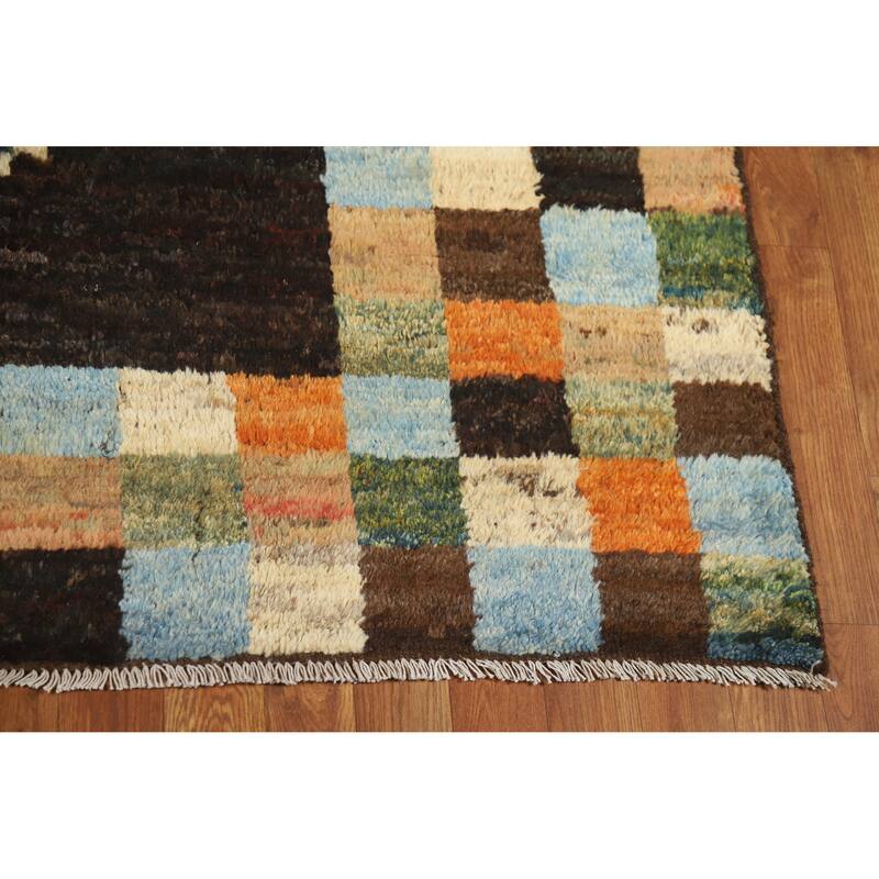 Checkered Moroccan Oriental Area Rug Handmade Wool Carpet - 6'0" x 7'8"