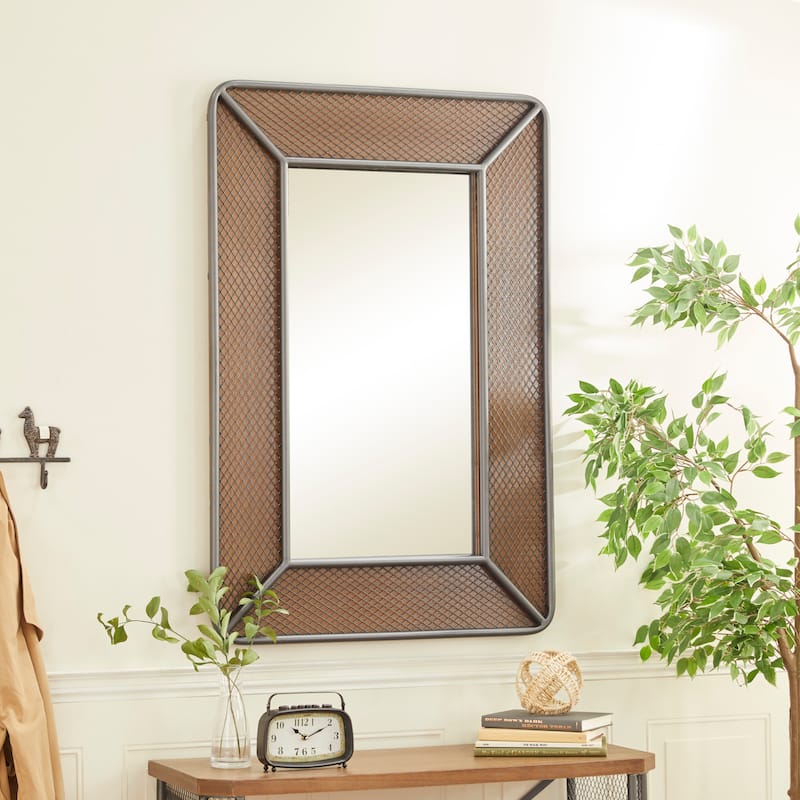 Brown Wood Industrial Wall Mirror 47 x 31 x 1 - 31 x 1 x 47