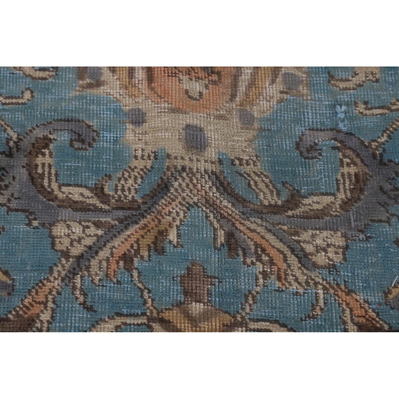 Light Blue Distressed Tabriz Persian Antique Rug Handmade Wool Carpet - 10'2" x 13'2"