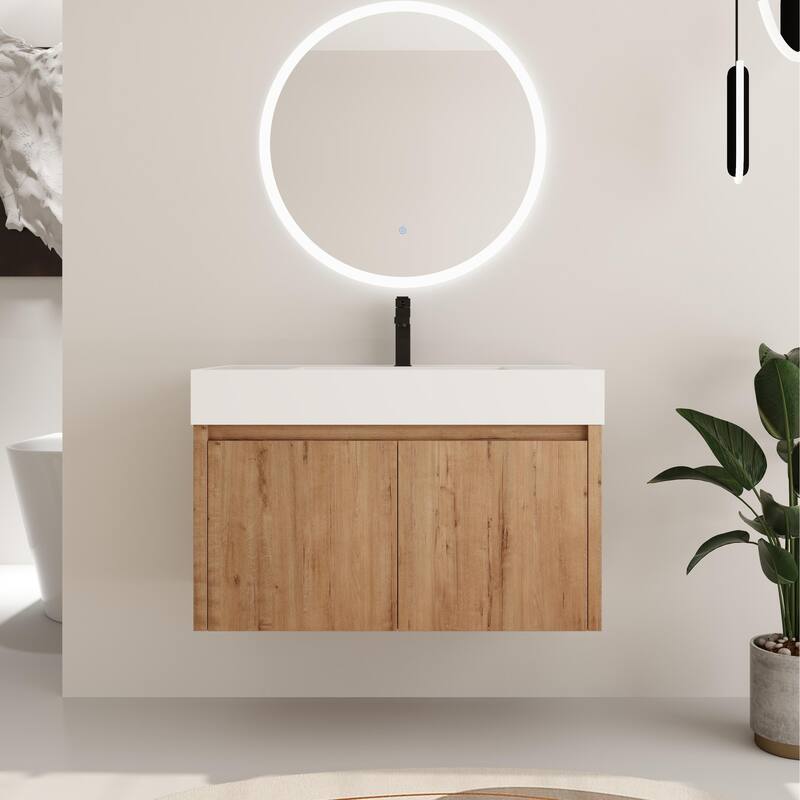 ARTCHIRLY 24"/30"/36" Bathroom Vanity with Sink, Floating Bathroom Vanity with Soft Close Door - Beige - 35.4''W×18.1''D×22.4''H