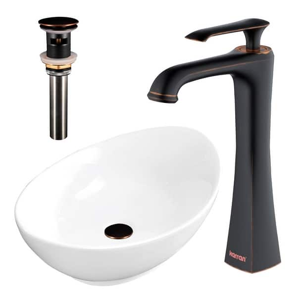 slide 2 of 7, Karran VC-301-WH Valera 23" Vitreous China Vessel Bathroom Sink in White with Faucet and drain in Oil Rubbed Bronze