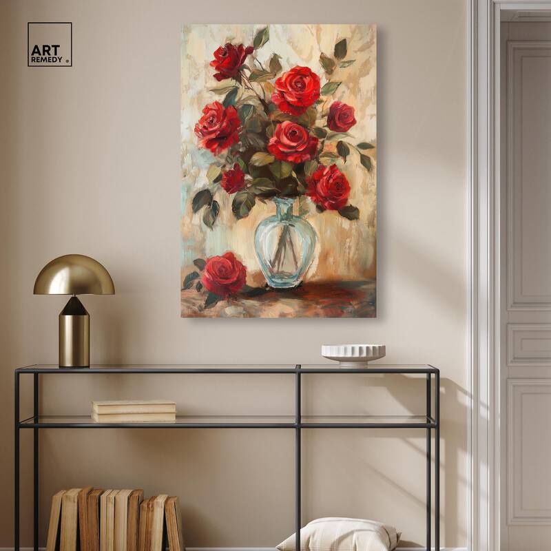 Ruby Roses in Riad Glass Canvas by Art Remedy, Gallery Wrapped