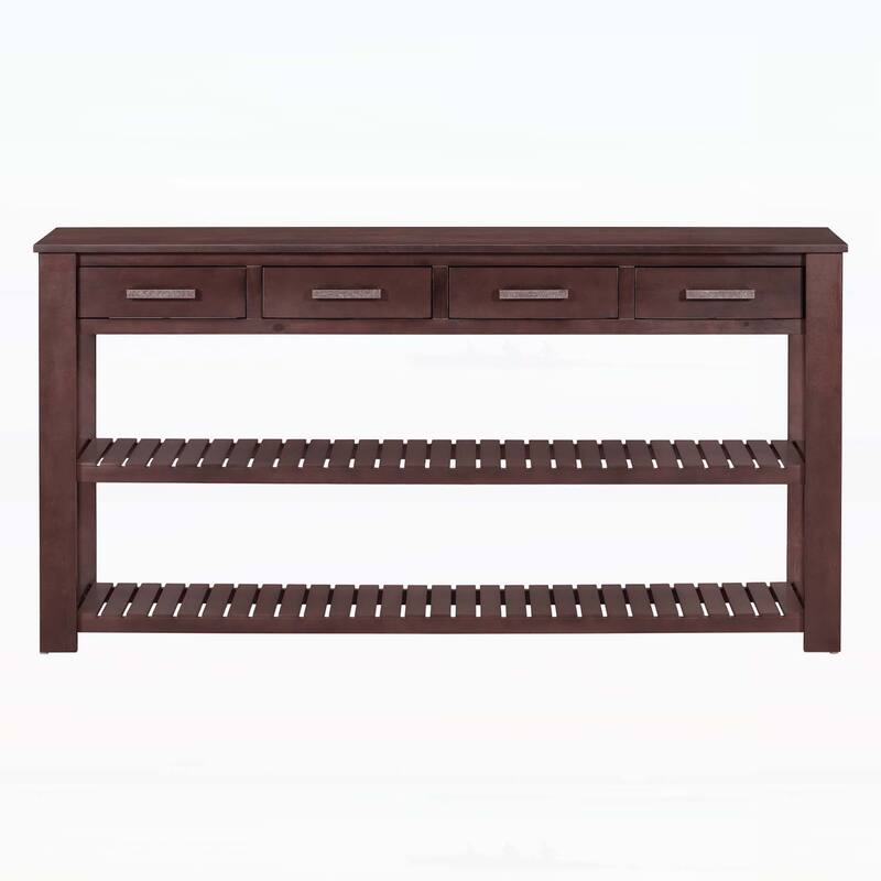 Stylish Entryway Console Table with Four Drawers and Two Shelves - Brown