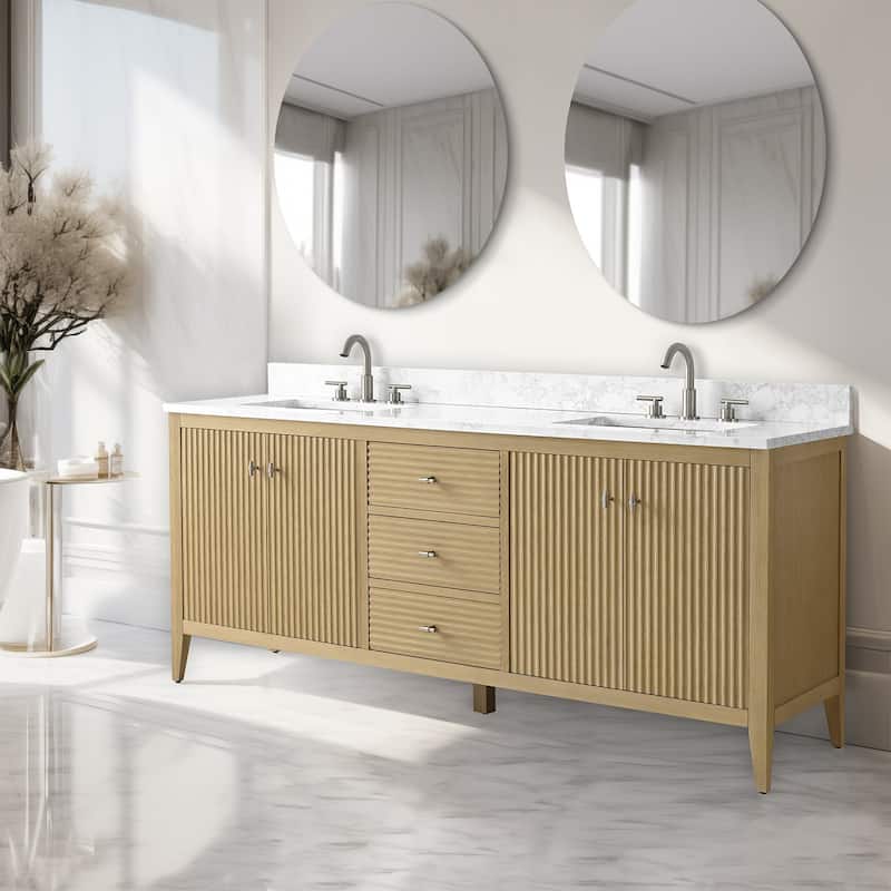 Vanity Art 72" Double Sink Bathroom Vanity Cabinet with Engineered Marble Top