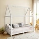 preview thumbnail 1 of 7, Wood Twin Size House Bed with Guardrail and LED