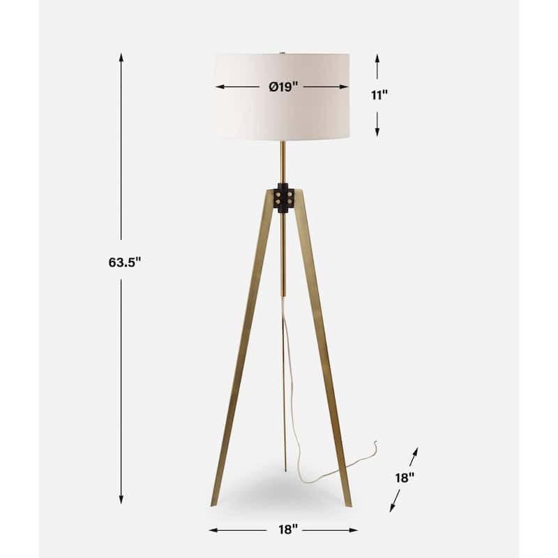 Tri-pod Floor Lamp with Drum Shade - 63.5" - Antique Brass Finish