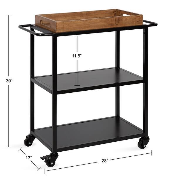 dimension image slide 1 of 3, Kate and Laurel Giles Metal Bar Cart with Tray - 28x13x30