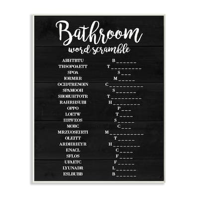 Stupell Bathroom Word Scramble Black And White Word Design Wood Wall Art