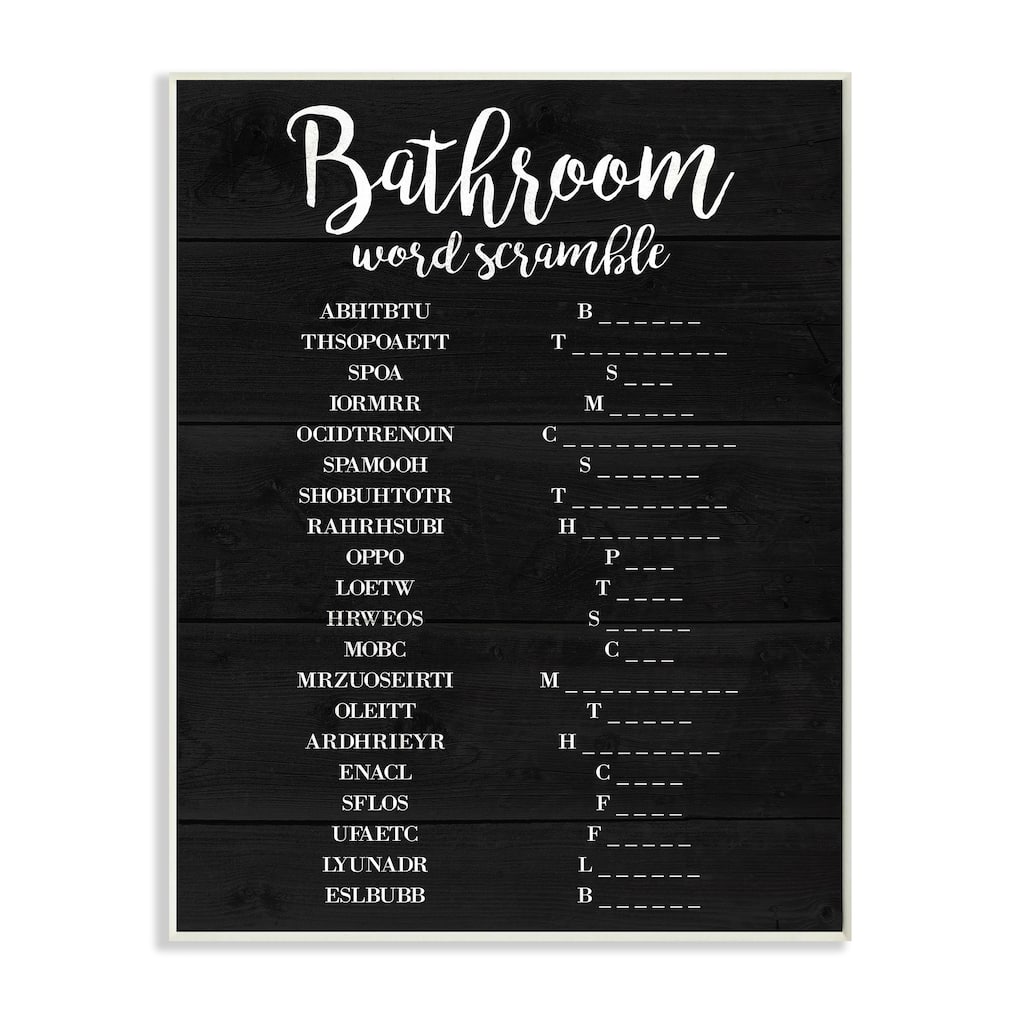 Stupell Bathroom Word Scramble Black And White Word Design Wood Wall Art