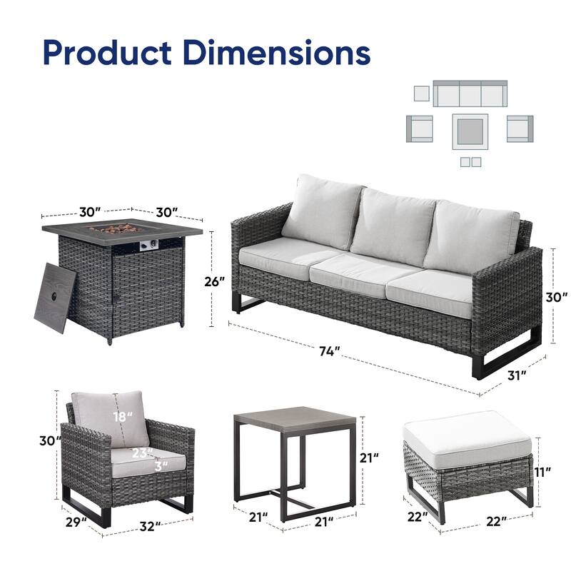 Pati Sofa with Fire Pit Table and Club Chairs, Side Table