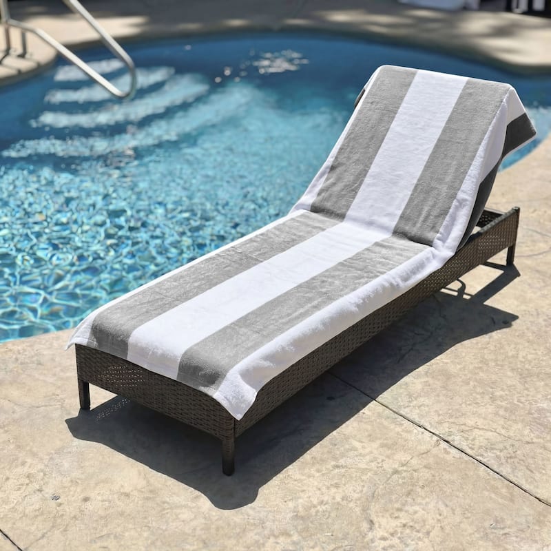 Superior Cotton Cabana Stripe Standard Size Towel/ Chaise Lounge Chair Cover - Light Grey