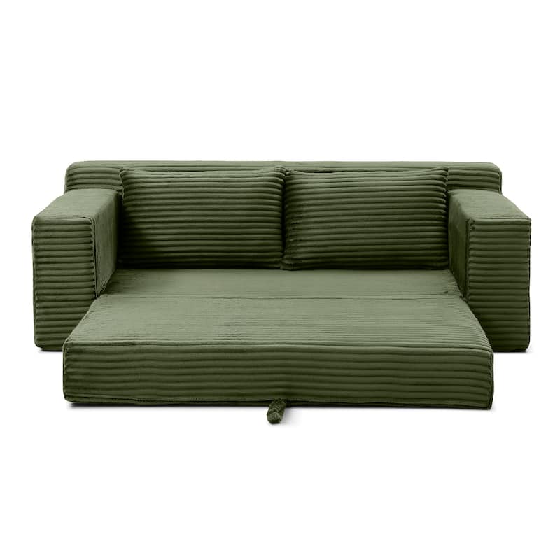 Floor Sofa Couch Convertible Sofa Bed with Storage Pockets, Green Boneless Pull-Out Sofa Bed for Living Room