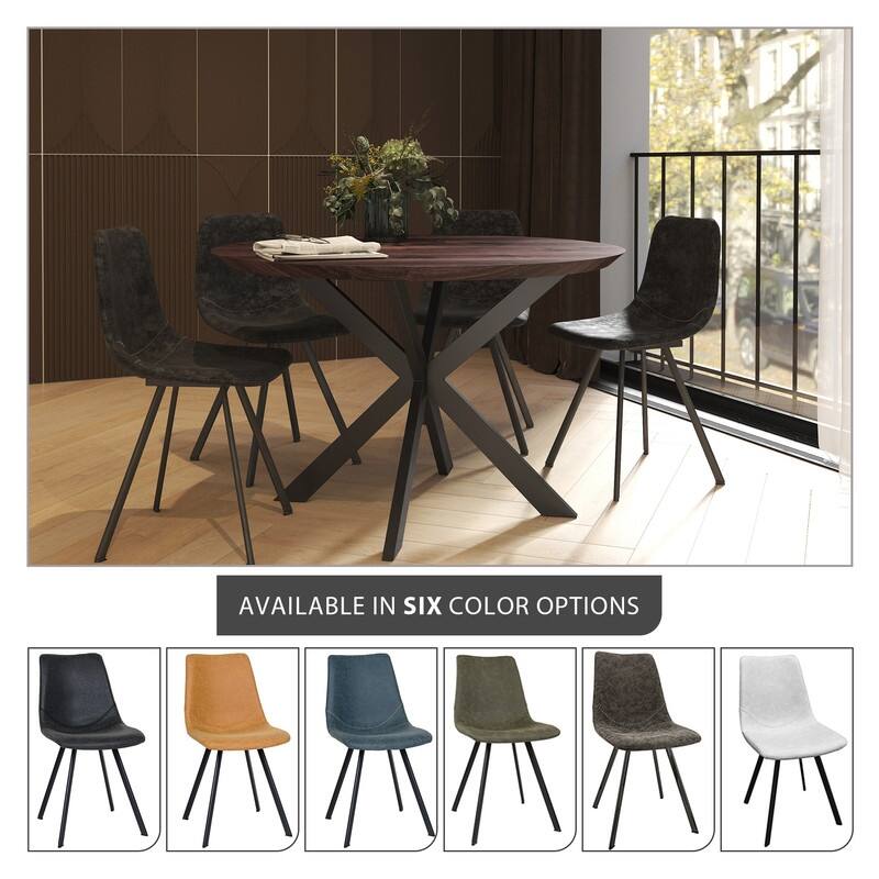 Markley Dining Chair with Leather Seat in Black Steel Legs, Scratch-Resistant, Ergonomic & Comfortable Modern Kitchen Chair