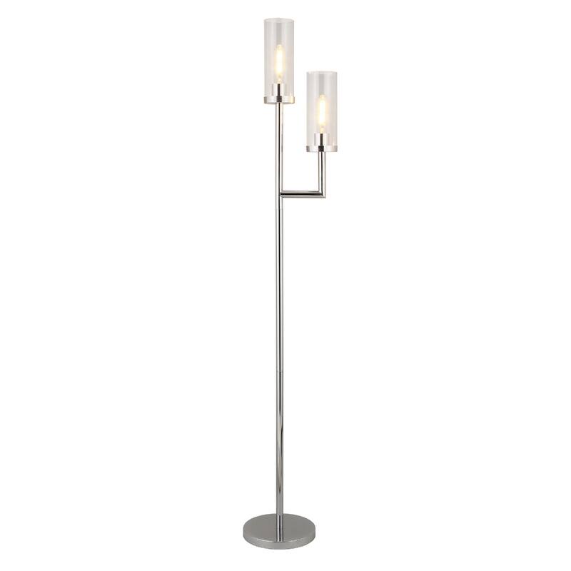 69" Tall Torchiere Floor Lamp with Clear Glass Drum Shades and 2-Light Metal Stand 8 Feet Cord - 69"H x 11"W x 11"D