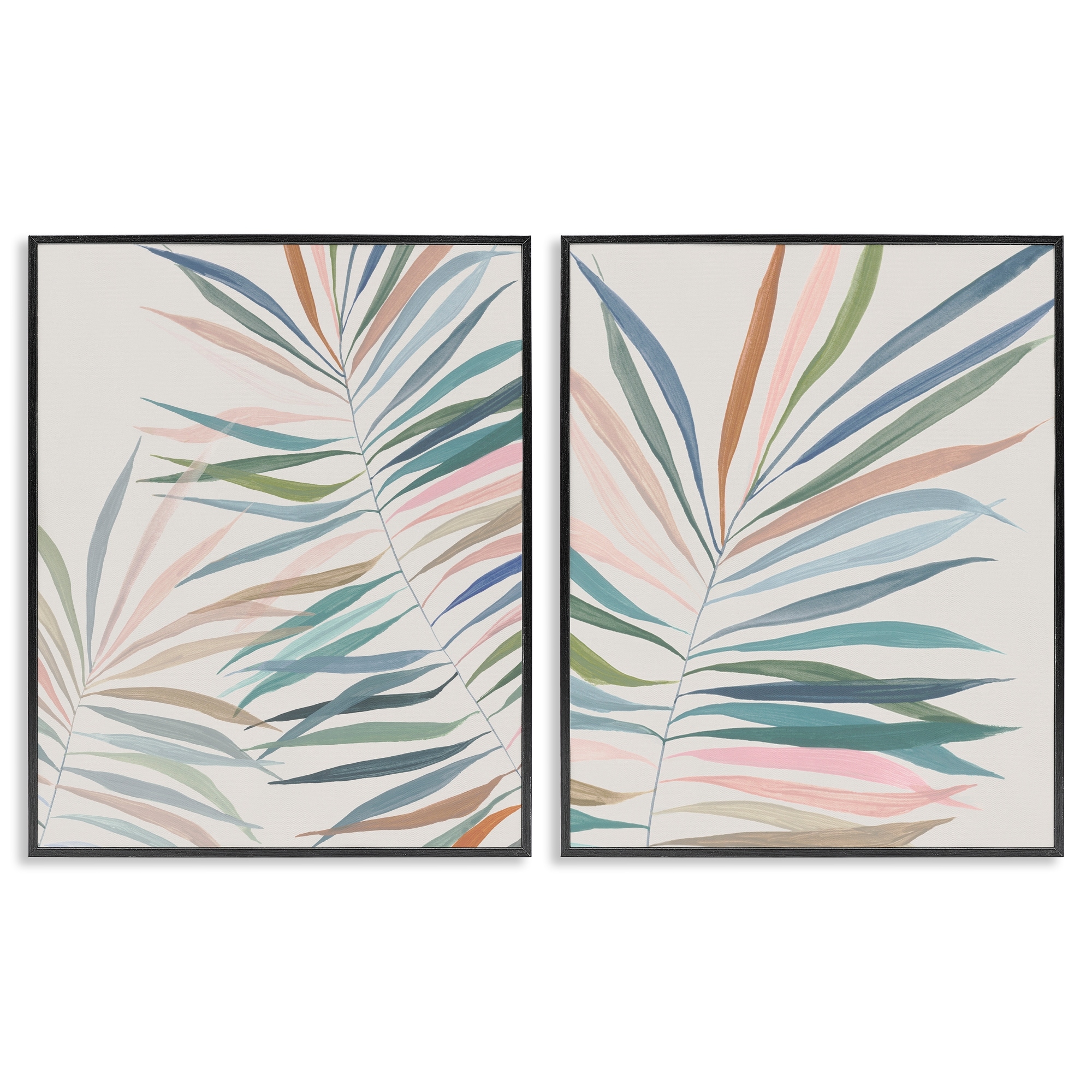 Stupell Tropical Harmony Leaves Framed Giclee Art Design By Hannah Dawson (Set of 2)