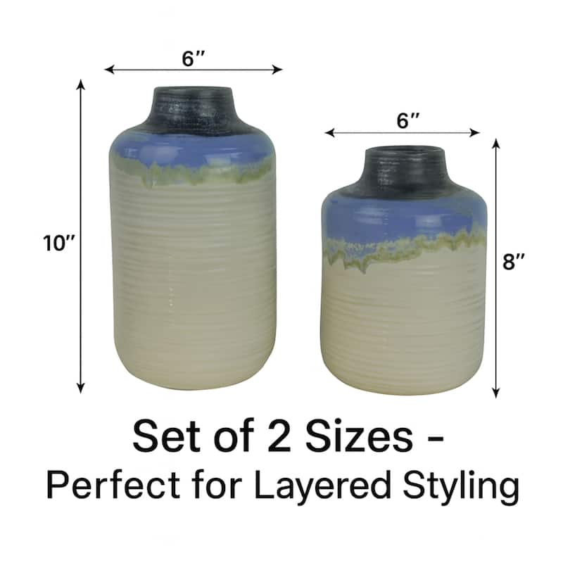 Aria Home Artisan Ombre Pottery Vase Set Natural Blue Green Décor