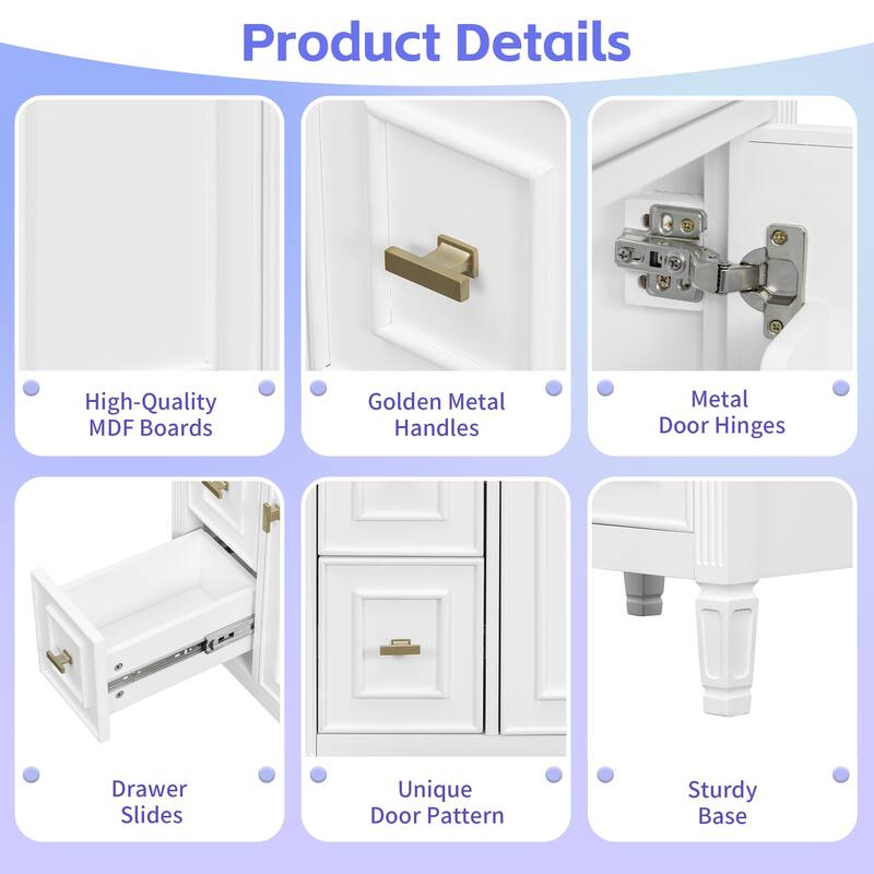 24" Bathroom Vanity with Sink, Bathroom Vanity Cabinet with One Flip Drawer and Two Drawers, Adjustable Shelf